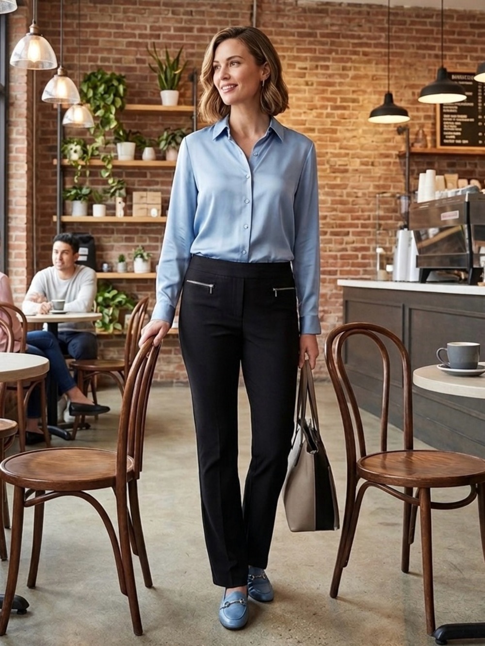 Massini Black Skinny Pants with Front Zip Pockets